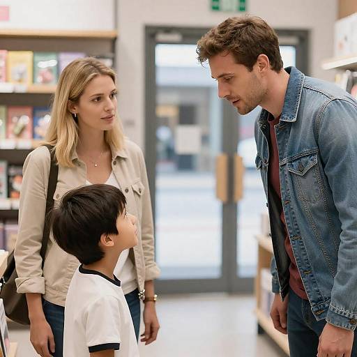 Candid Store Interaction with Three Individuals