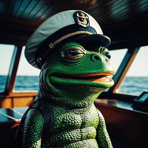 Pepe the Frog in Captain's Hat on Boat