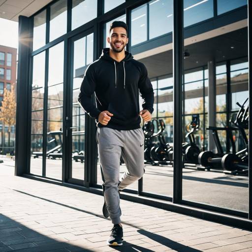 Sporty Young Man Jogging Outside Modern Gym