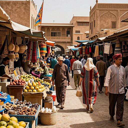 Vibrant Market Plaza with Diverse Stalls