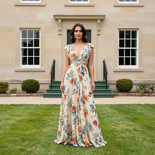 Elegant Woman in Floral Maxi Dress