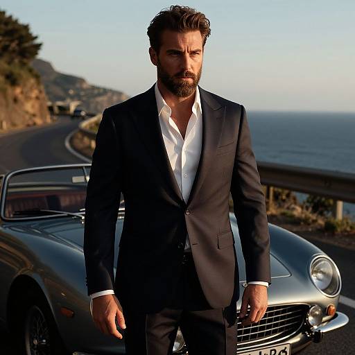 Rugged Italian Man by Vintage Car