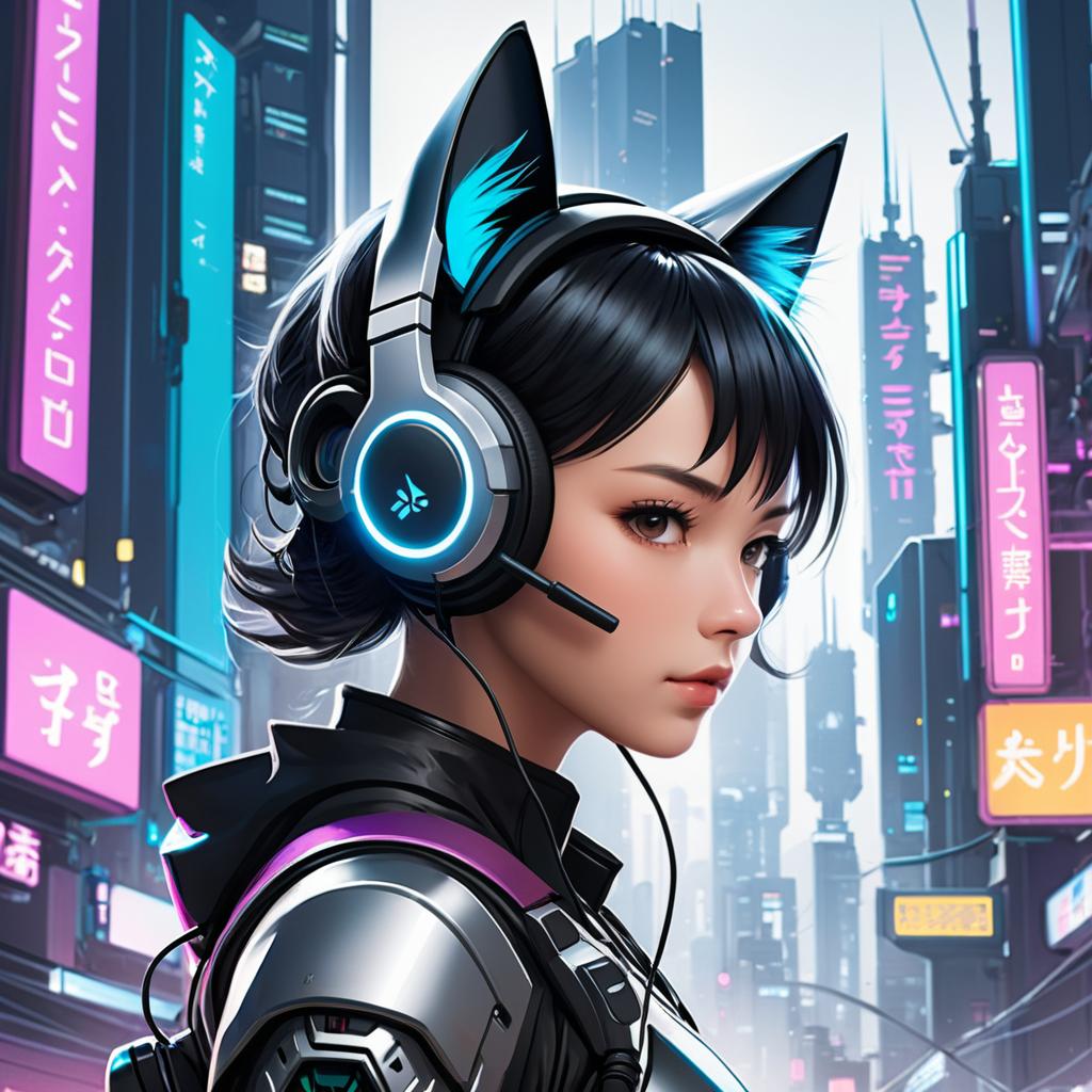 Charming Anime Character in Cyberpunk City