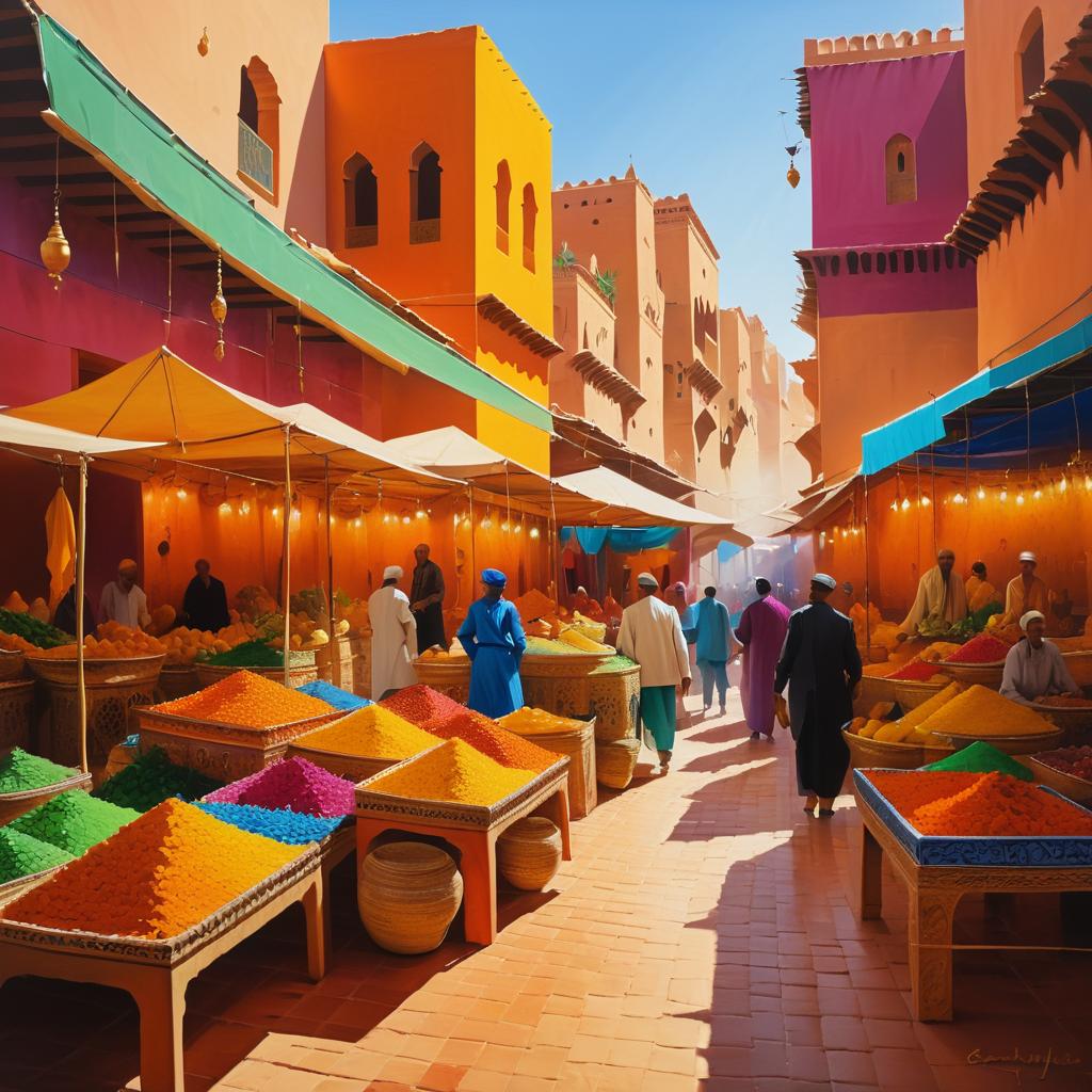 Vibrant Marrakech Market in Oil Painting