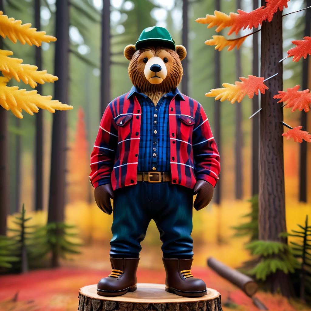 Lumberjack Bear in Autumn Forest