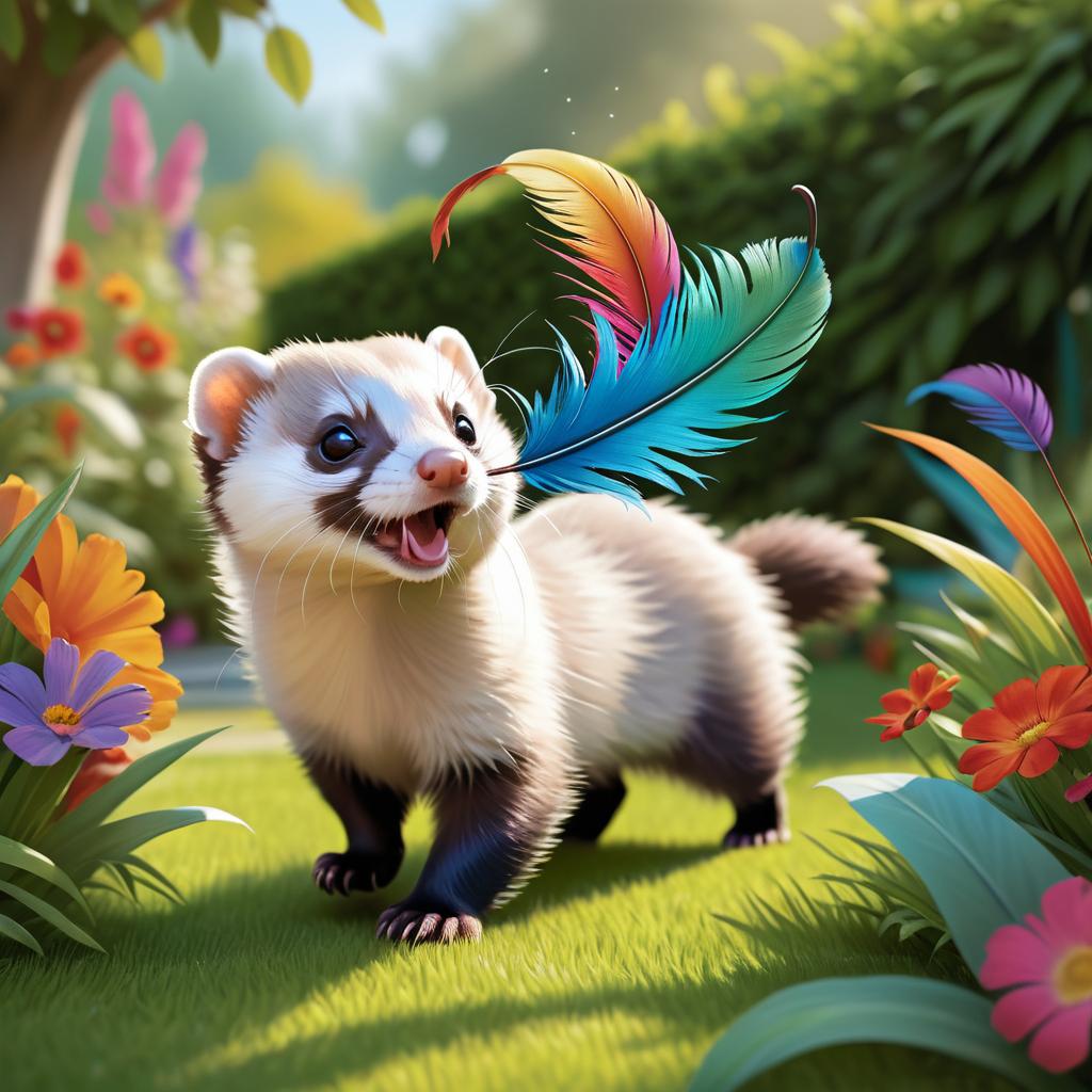 Playful Ferret in a Colorful Garden