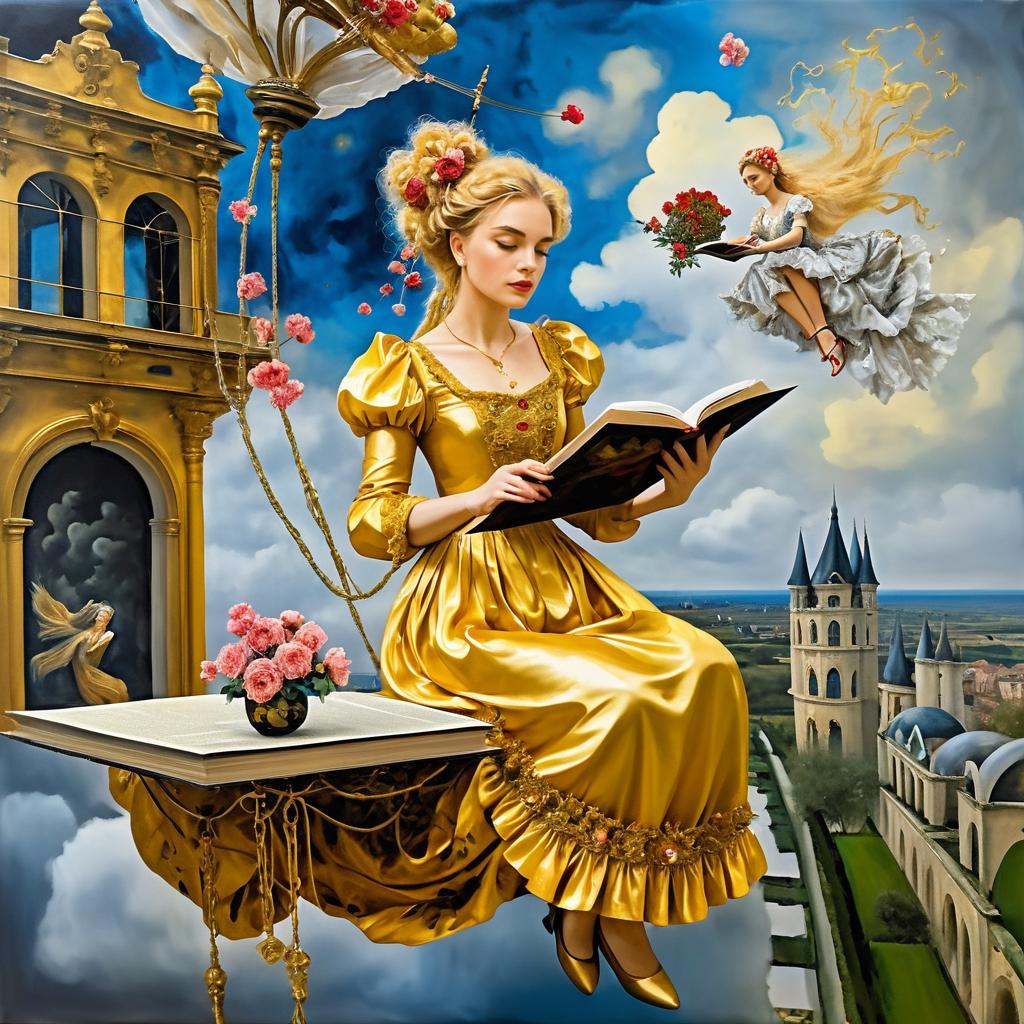 Surreal Elegance: Woman in Flight