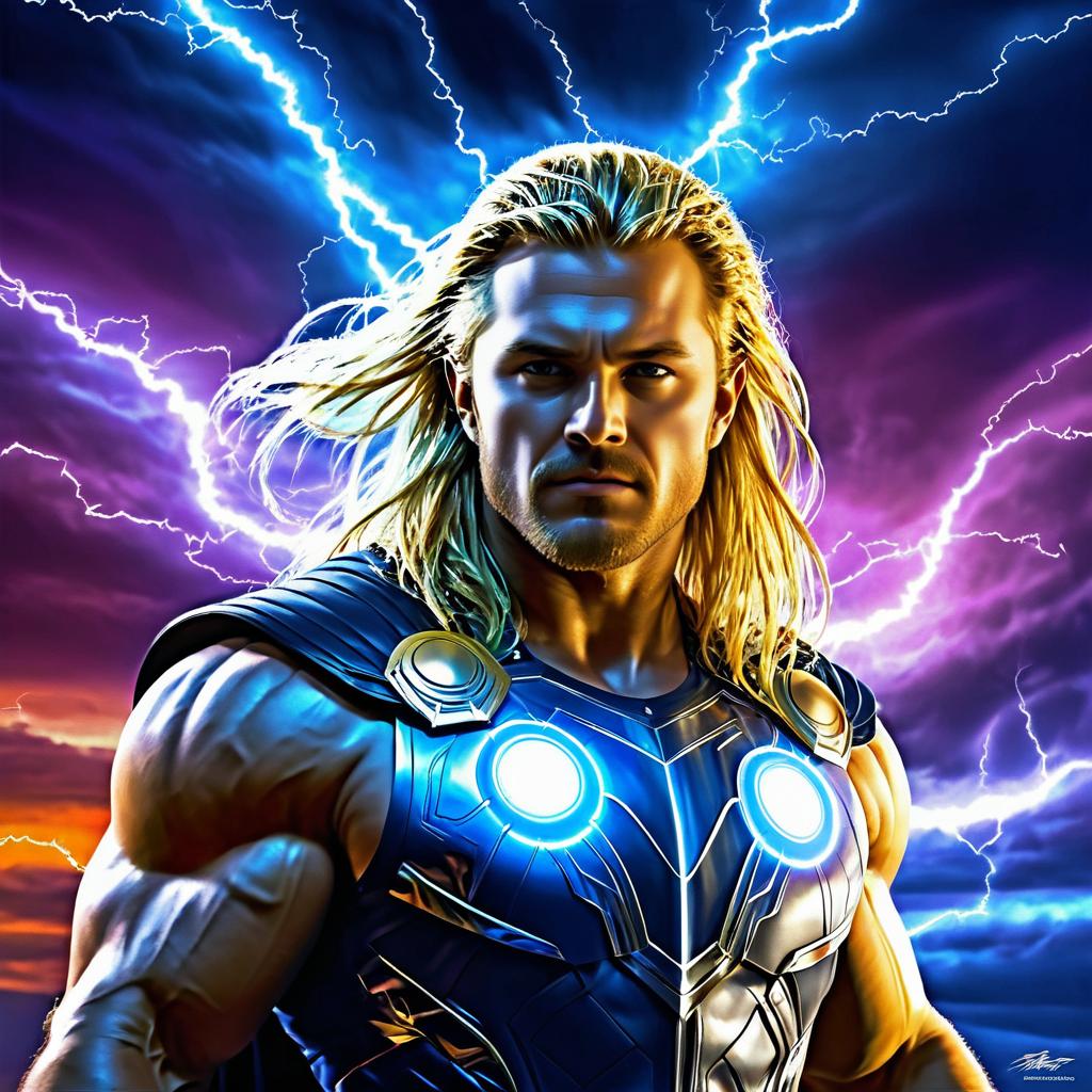 Epic Thor in a Thunderous Sky Art