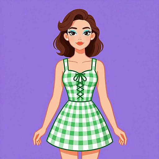 Retro Woman in Gingham Mini Dress