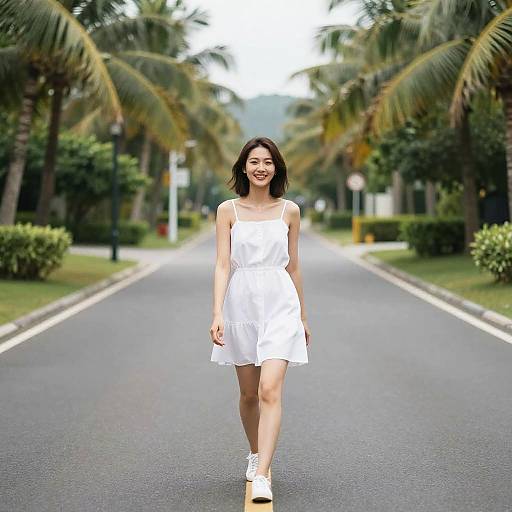Carefree Woman on Tropical Road