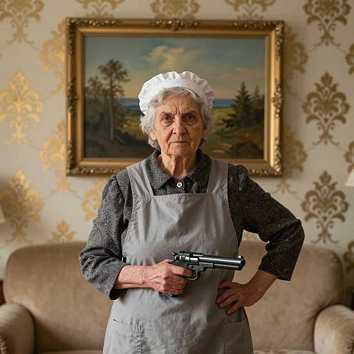 Determined Elderly Woman with a Gun