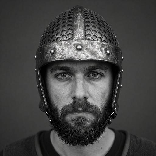 Intense Bearded Man in Helmet Portrait