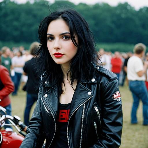Young Woman in Black Leather Biker Jacket