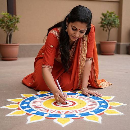 Woman Crafting Traditional Telangana Rangoli