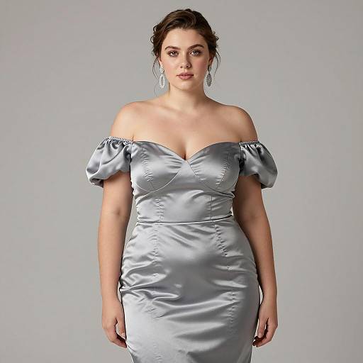 Plus Size Woman in Silver Satin Dress
