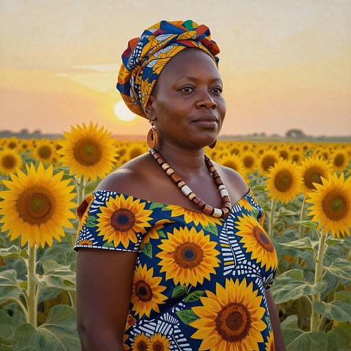Sunflower Field Portrait of African Woman