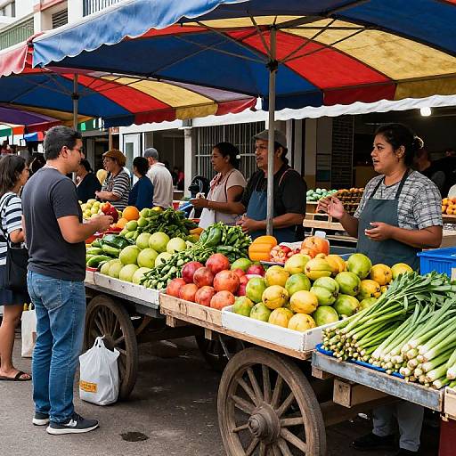 Lively Market with Colorful Produce
