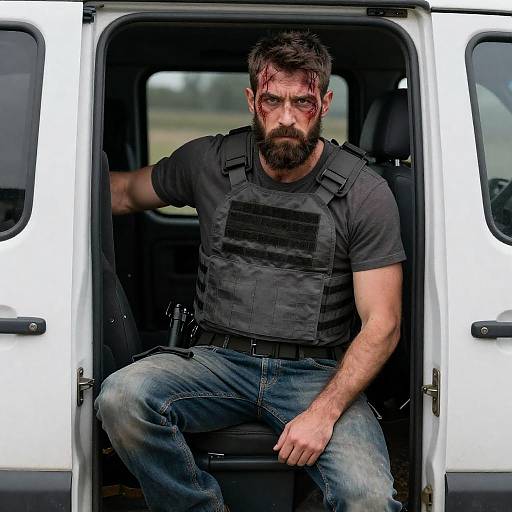 Rugged Bearded Man in Tactical Vest