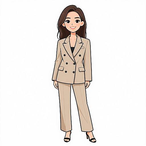 Smiling Woman in Beige Tailored Pantsuit