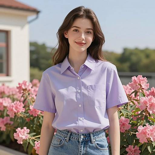 Chic Summer Vibes with Floral Backdrop