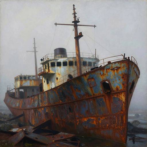 Expressionist Rusting Shipwreck at Dawn