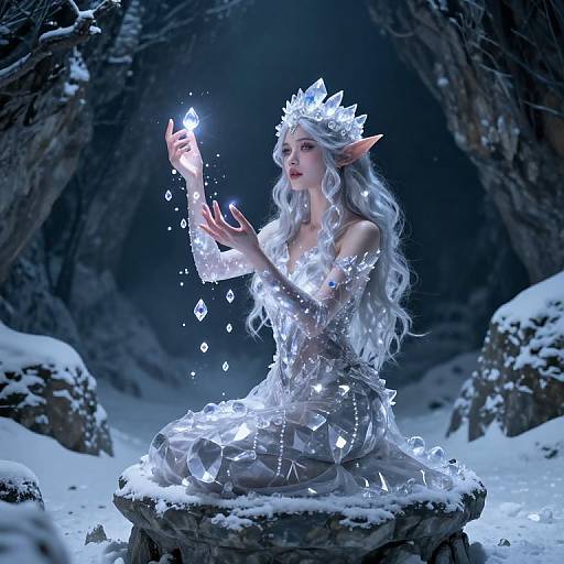 Ethereal Crystal Witch on Moonlit Pedestal