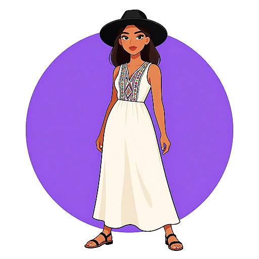 Bohemian Woman in Embroidered Maxi Dress