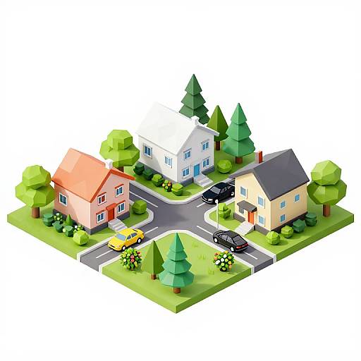 Isometric Low-Poly Residential Scene