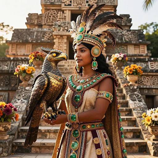 Ancient Mayan Priestess with Raptor