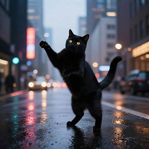 Surreal Dancing Black Cat Twilight