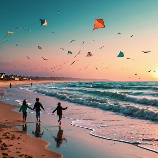 Serene Beach Sunset with Kite Flying Serene Beach Sunset with Kite Flying