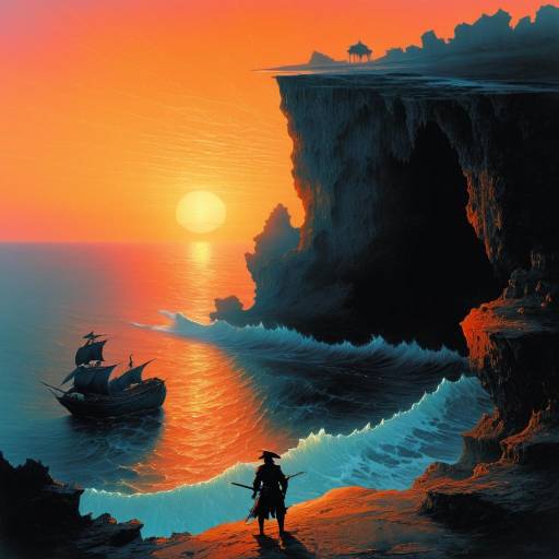Pirate at Ocean Cave Sunset