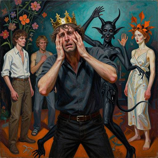 Agonized Crowned Man in Dark Kingdom