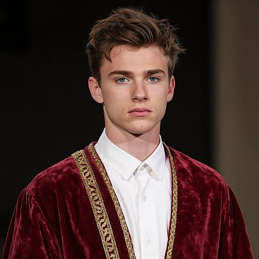 Handsome Young Man in Red Velvet Robe