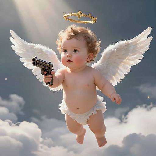 Cherubic Baby Angel with Gun