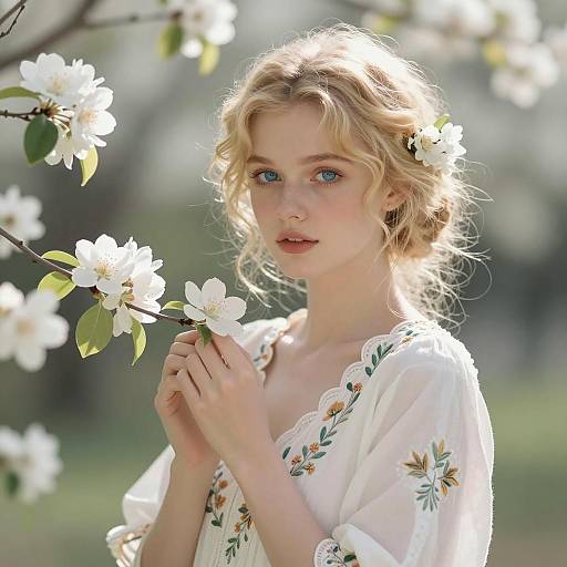 Luminous Portrait of a Flowered Woman