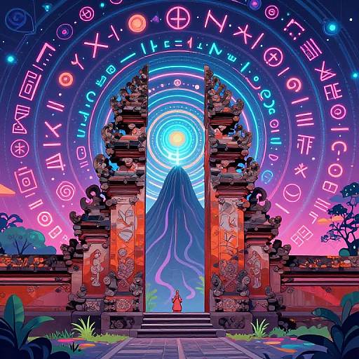 Psychedelic Bali Mountain Temple Art