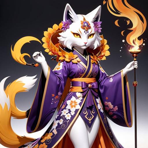 Kitsune Figure with Fiery Snow Aura Kitsune Figure with Fiery Snow Aura