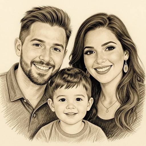 Warm Family Pencil Portrait Drawing