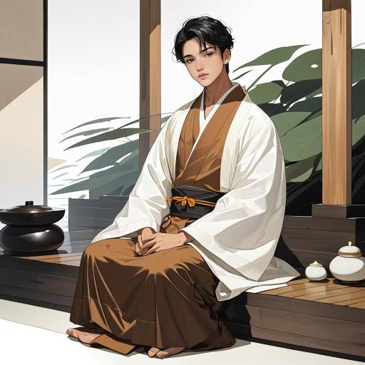 Serene Monk in Casual Kimono Pose Serene Monk in Casual Kimono Pose