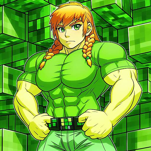 Illustration of Alex (minecraft), minecraft in the style of Hisahiko