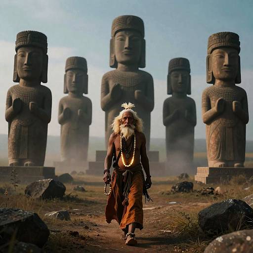 Wandering Shaman in Mystical Landscape