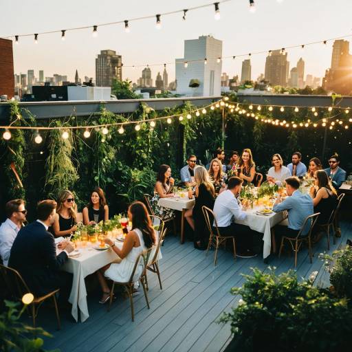 Urban Rooftop Garden Party at Sunset