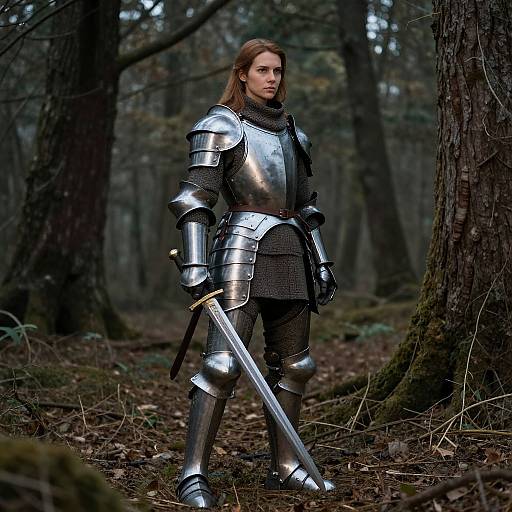 Armored Woman Warrior in Forest