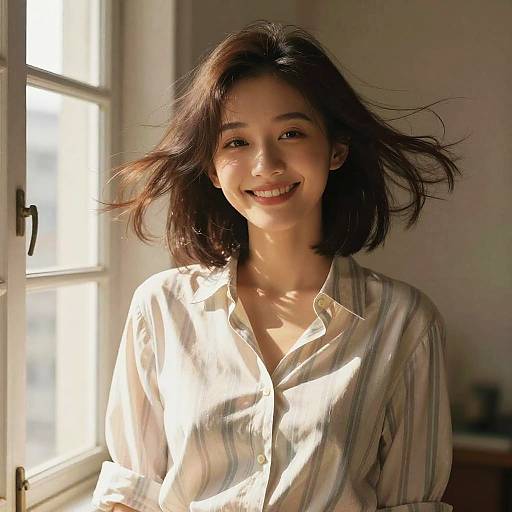 Cheerful Young Mother Anime Portrait