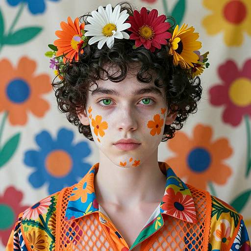 Young Person with Floral Face Paint and Flower Crown