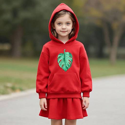 Young Girl in Red Hoodie Dress