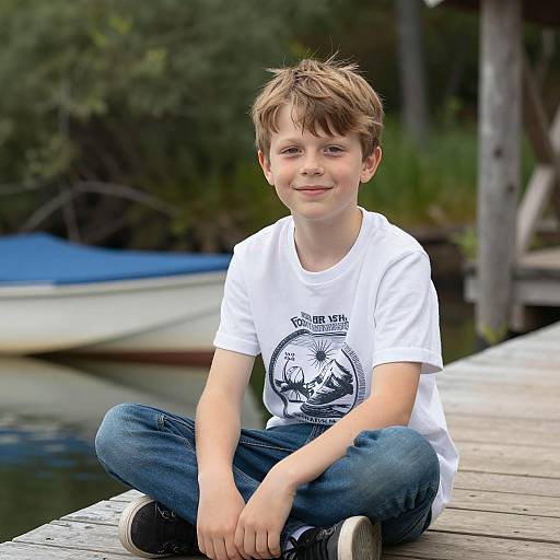 Charming Boy on a Rustic Dock