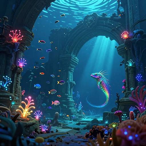 Bioluminescent Underwater Ancient Ruins