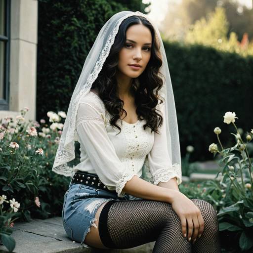 Young Woman Wearing White Veil Sitting Outdoors